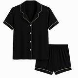 Pijama Curto Preto c/ viés bege