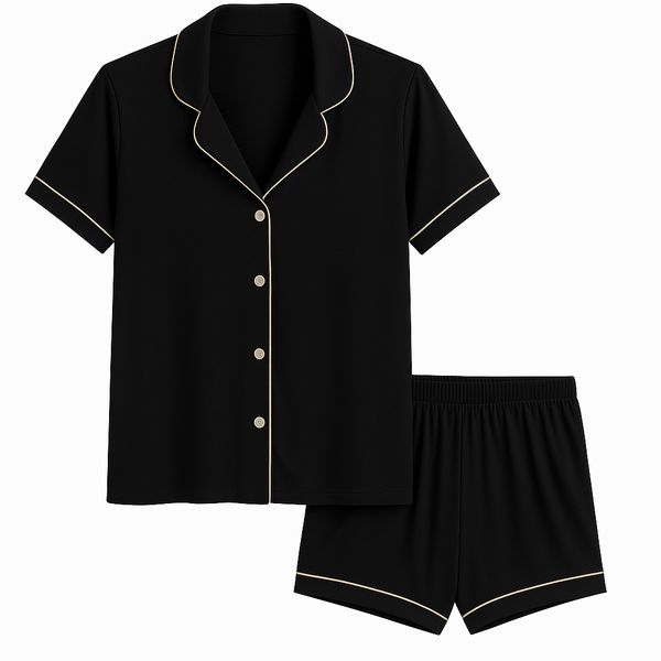 Pijama Curto Preto c/ viés bege